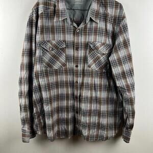 Kavu Flannel Shirt Men's Size XL Brown Plaid Button Up Outdoor Hiking